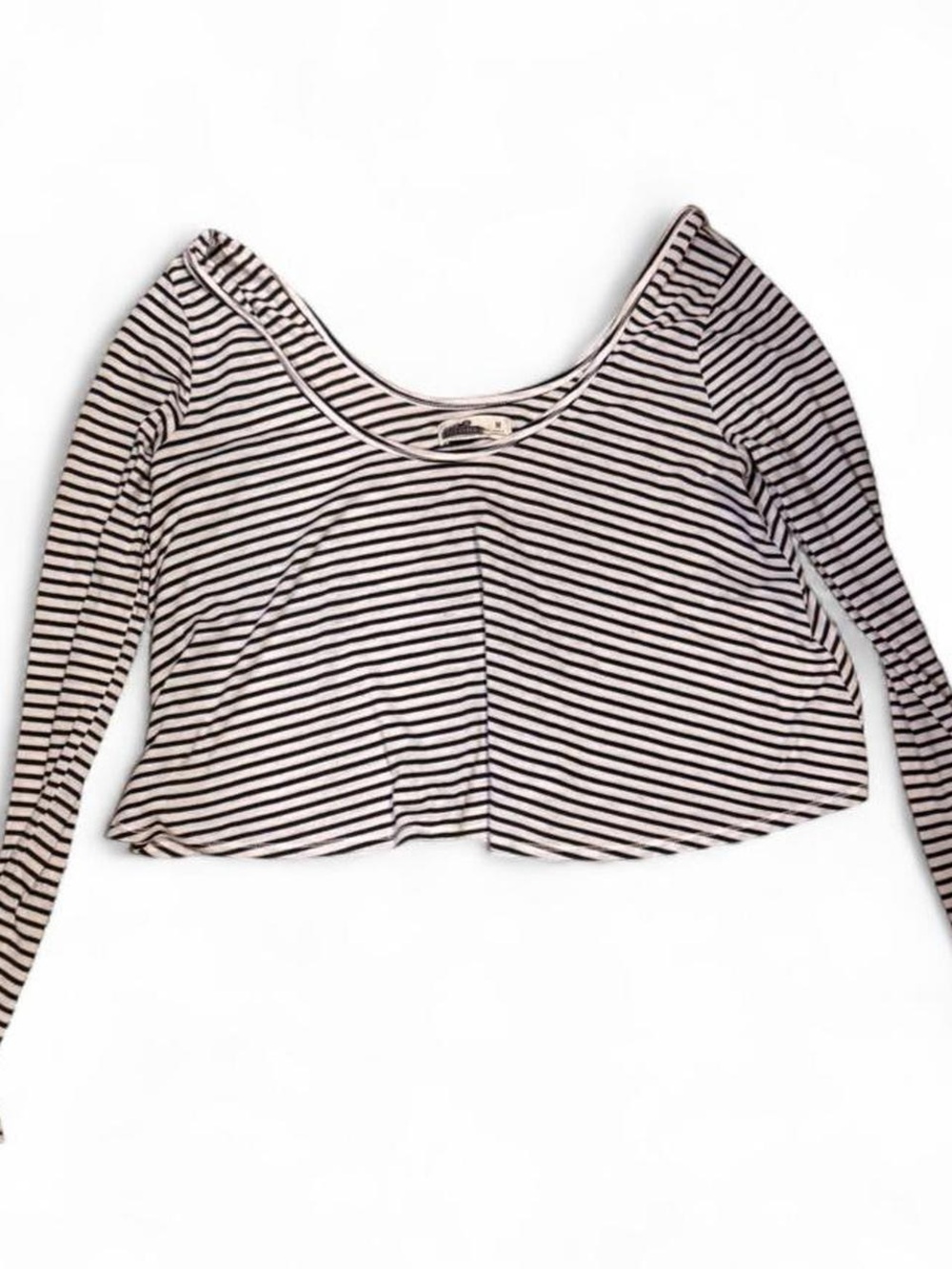 Hollister Black & White Striped Long-Sleeve Scoop Crop Top